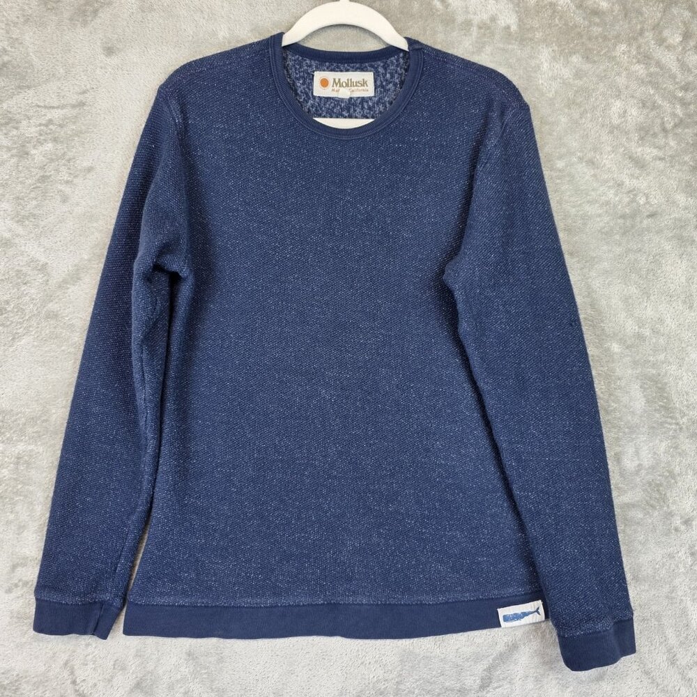 Mollusk Sweatshirt Mens Medium Blue Textured Knit Crewneck Pullover Made USA